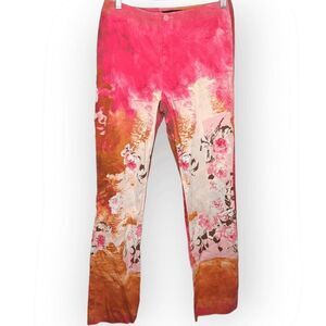 Anne Klein Vintage 90s Rose Paint Flare Pants size 6